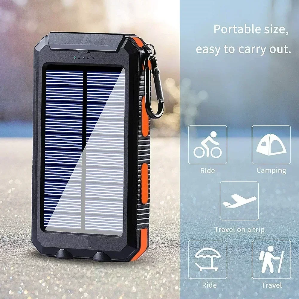 

30000mAh Solar Power Bank Waterproof Large Capacity Powerbank Fast Charging External Battery with SOS for IPhone Samsung Xiaomi