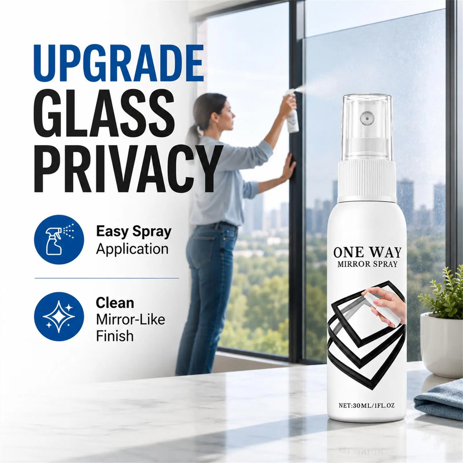 30ml Window Privacy Spray Removable Reflective Coating UV-Blocking Heat Shield Glass Tint for Home Office Car Windows view 5