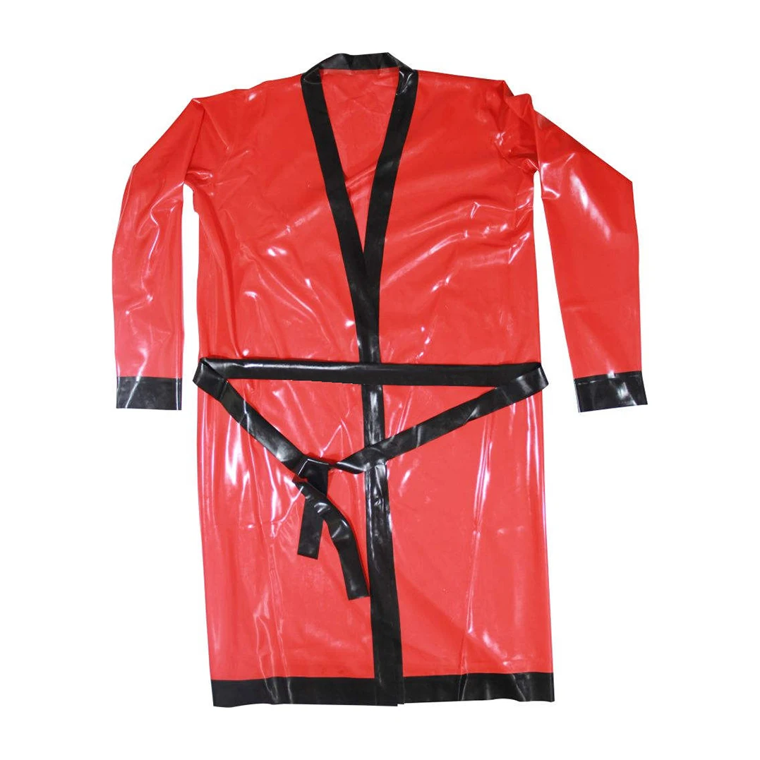 Sexy Women Men Latex Robe Loose Coat Night-robe  Rubber Dressing-gown  Handmade Clothing S-LD314