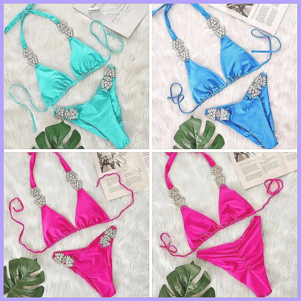 

Sparkling Rhinestone Push Up Bikini Set | Women's Sexy Swimwear for Beach Pool Party 2026 (Characters: 78)