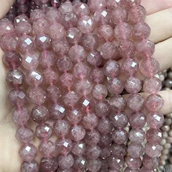 6 8 10MM Natural Stone Faceted Strawberry Quartz Loose Spacer Beads For Jewelry Making DIY Fashion Bracelet Necklace 7.5 inches