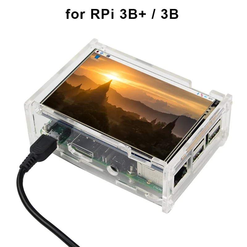 Boîtier acrylique pour Raspberry Pi 3 modèle B 3B plus, 3.5 pouces, écran tactile TFT 480x320 LCD