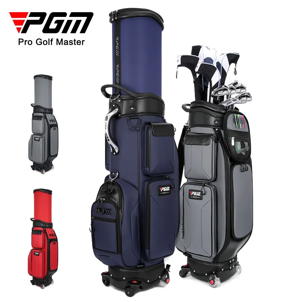 PGM New Golf Bag Male Upgrade with Brake Four-wheel Flat Push Telescopic Bag Air Consignment