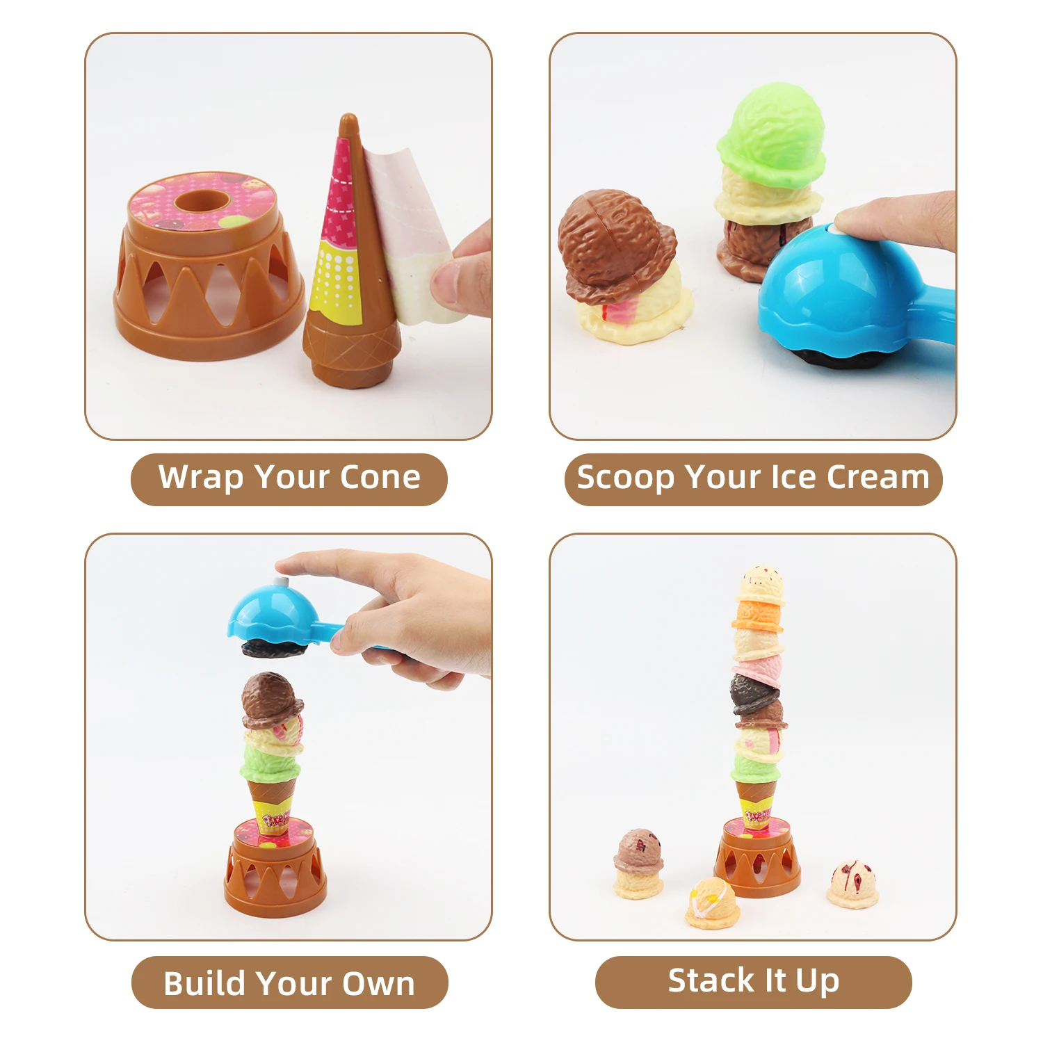 Kitchen cross family ice cream stacked high toys, parent-child interaction simulation ice cream kitchen party