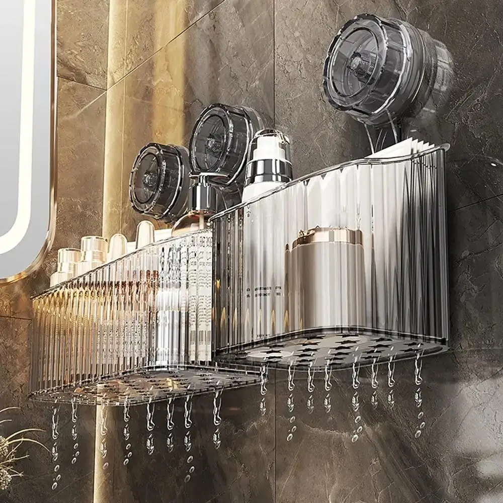 1Pcs Hanging Suction Cup Storage Rack No Punching 10/18/24cm Drainage Rack Multifunctional Plastic Cosmetics Organizer