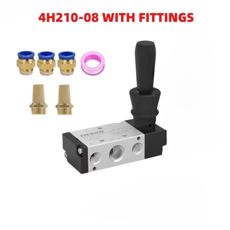 4H210-08 5/2 Way Hand Lever Operated Control Pneumatic Manual Valve With Muffler Silencer and Quick Fitting Select