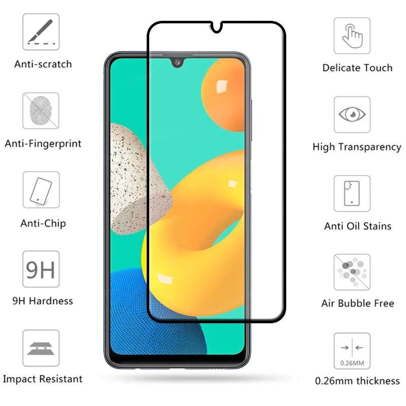 Kaca Tutup penuh untuk Samsung Galaxy M32, untuk Samsung M32 kaca Tempered 9H pelindung layar untuk Samsung M32 M 32 kaca lensa