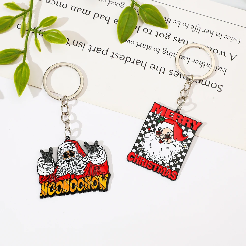 Popular Christmas Gift Cool Santa Claus Pendant Keychain Hiphop Fashion Zinc Alloy Pendant Accessories for Christmas Party Gift