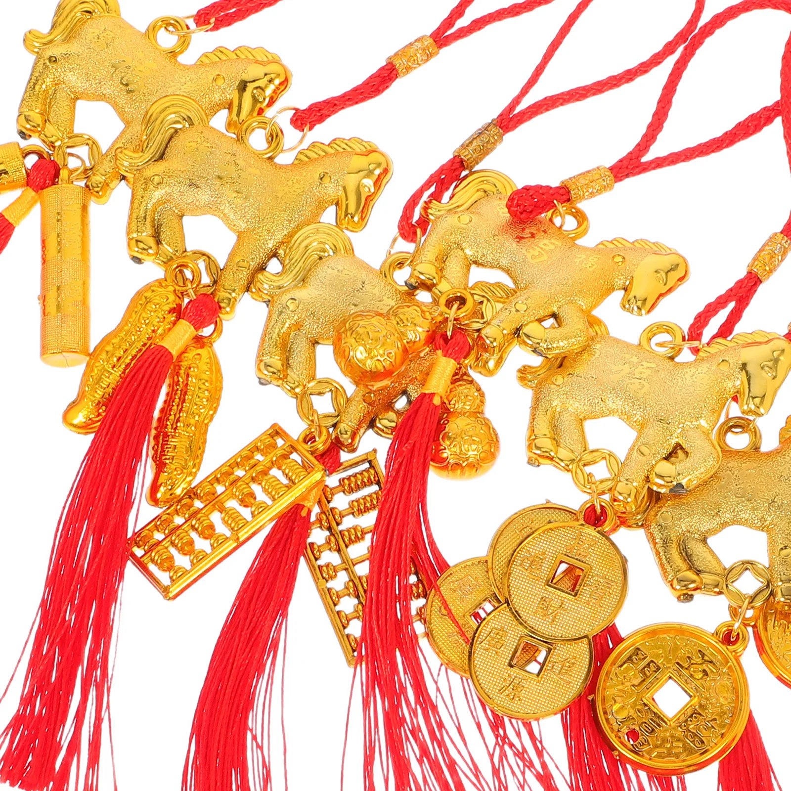 6 Peças de Ornamentos Pendentes com Nó Chinês e Borla, Pingente de Cavalo, Amuleto da Sorte Feng Shui para Riqueza, Prosperidade e Sucesso, Decoração de Festival da Primavera