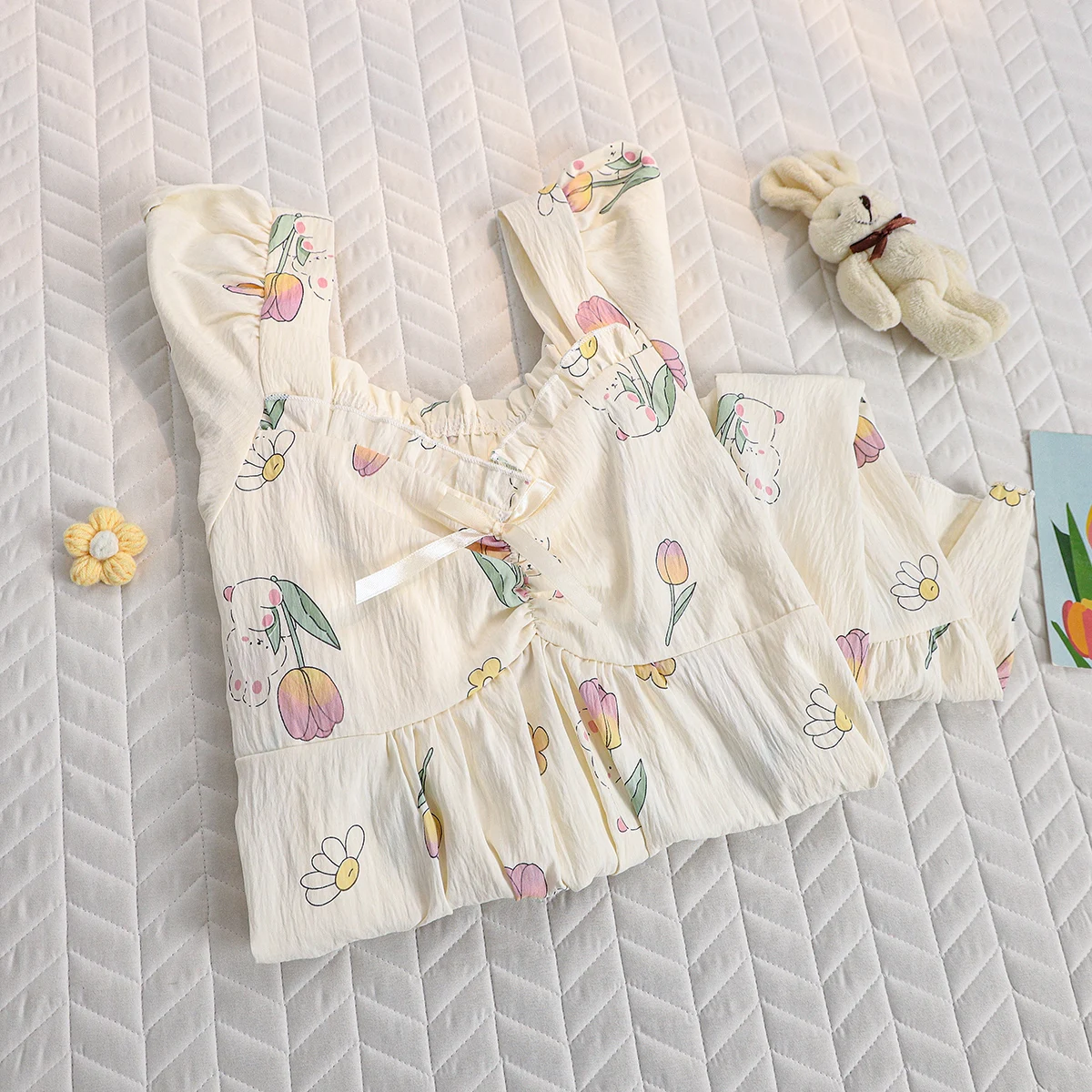 

Princ Sle Summer Spwear Cloud Cotton Mid-Length ort-Sve Women's Nightgown with Chest Pad Sweet Home Clothes