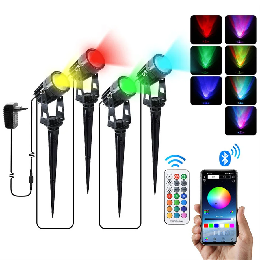 Outdoor RGB Landscape Spotlight Waterproof Smart Bluetooth APP Control LED Spot Light With Remote Garden Patio Pathway Lawn Lamp