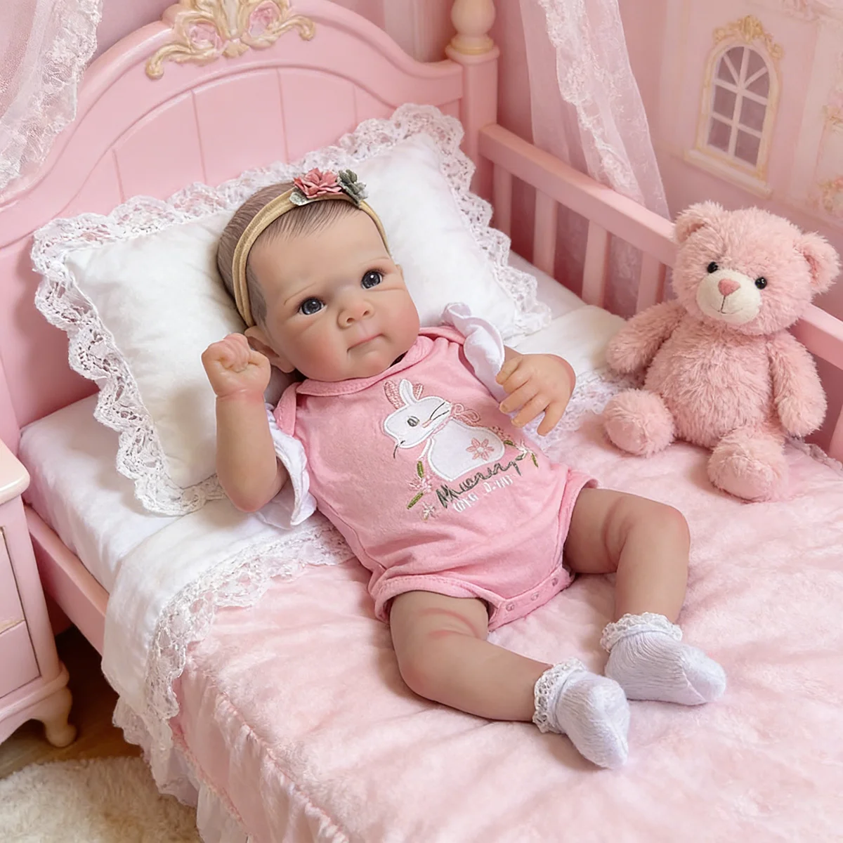 17” Bebés Reborns Bettie Reborn Newborn Doll Girl - Hyper Realistic 3D Skin with Visible Veins, Pink Outfit