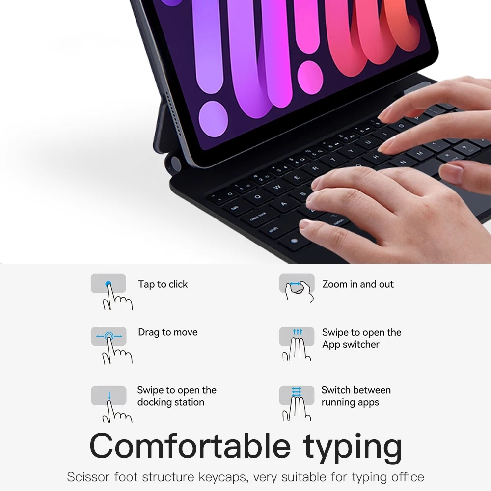 Wireless Bluetooth Touch Magic Keyboard for iPad A16 10th 11th Gen Pro 11 Air4  Air5 Portable Office Keyboard Spanish Korean