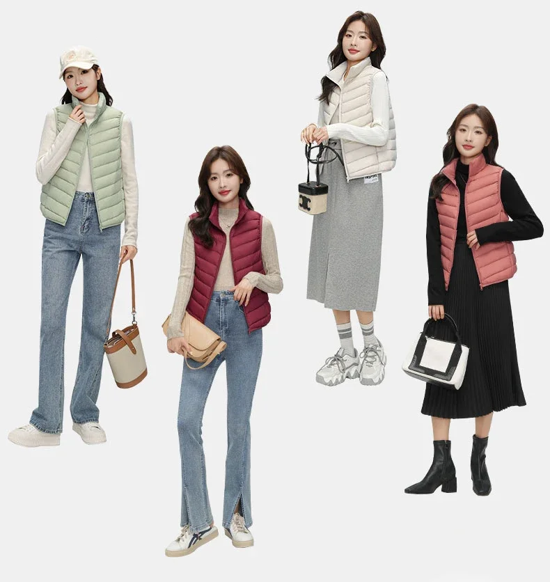 Gilet da donna pop in piumino d'anatra di qualità eccellente, morbido tessuto opaco, gilet ultraleggero, giacca senza maniche portatile, cappotto autunno inverno, alta qualità