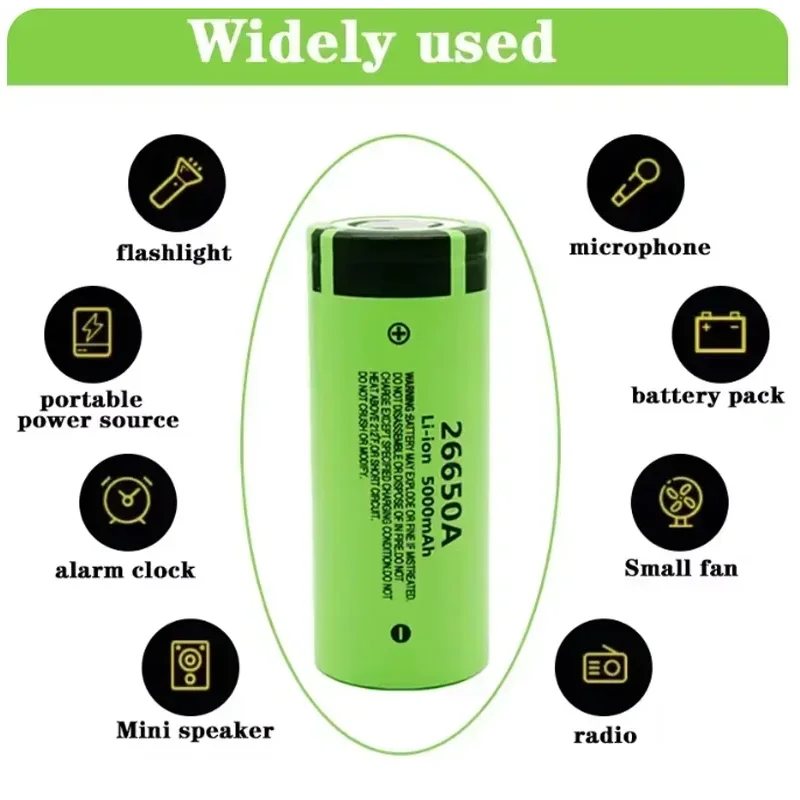 26650A Lithium Ion Battery 3.7V 5000mAh Rechargeable Battery Discharger 20A Flashlight Power Power Tool Battery + Charger view 6