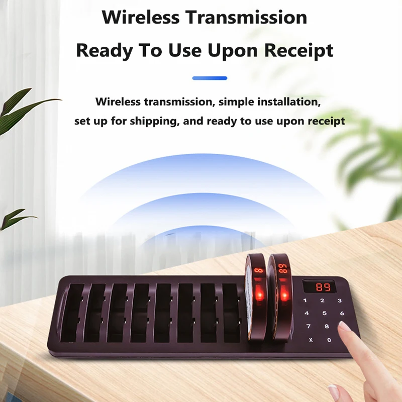 Restaurant Pagers Wireless Calling System 10 Vibrator Coaster Buzzer Beeper Receivers For Coffee Food Truck Bar Fast Food Hotel