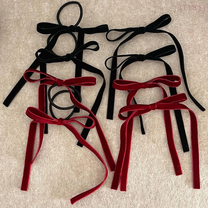 

[E] 2Pcs Fashion Red Black Velvet Bow Hair Ties Hairpin For Women Girl New Year Hair Accessories Bow Rubber Bands Hair Clips