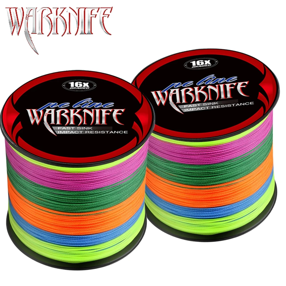 Warknife 16 Strands 100M - 2000M Hollow Core PE Braid Extreme Japan Braided PE Line 20LBs-500LBs Fishing Assist Line Multicolor