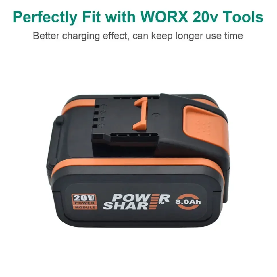 Batterie 20V 8000mAh, pour Worx WX390/WX176/WX166.4/WXino 2.1 WX800/WX678/WX550/WX532/WG894E WG629E/WG329E/WNip