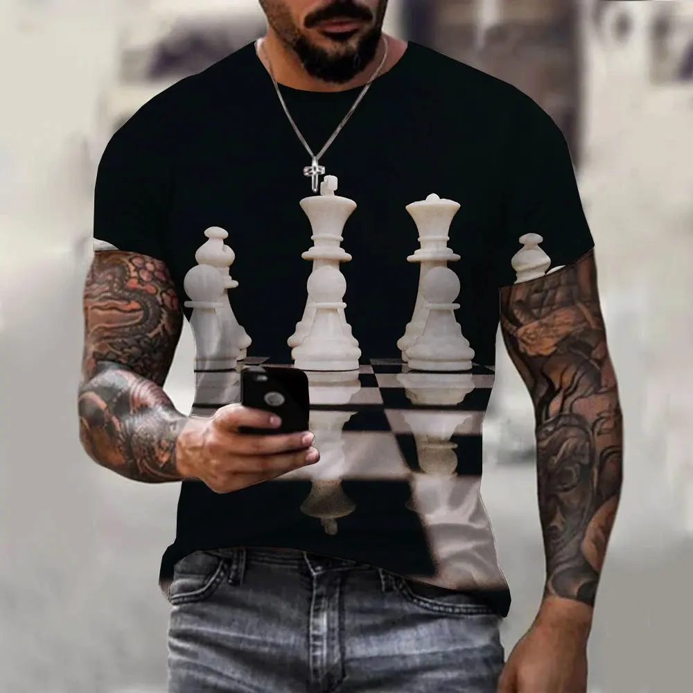 New Men\'s Fun Chess 3D Printing T-Shirts Black And White Chess Board Summer Harajuku O-Neck Top Personalized Fashion Casual Tees