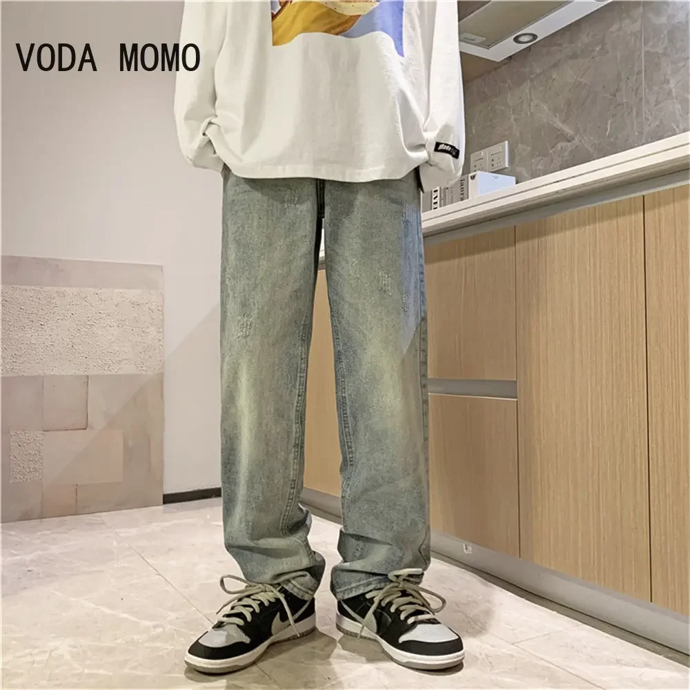 

Men's jeans Hip Hop Loose Jeans 2025 Autumn New Streetwear Straight Baggy Wide Leg Pants Male Brand Trousers Light Blue