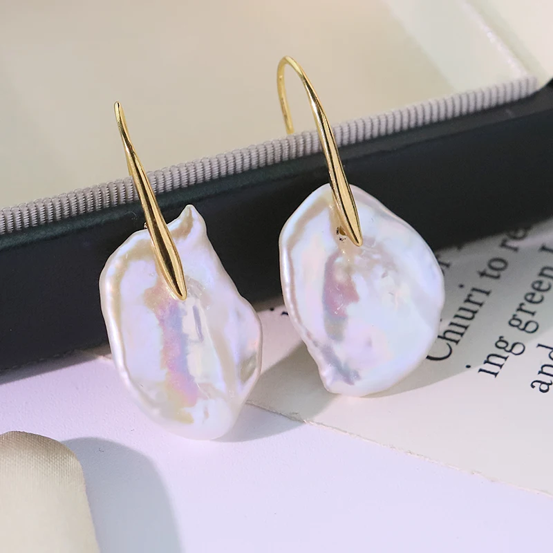 

Серьги в стиле барокко с натуральным пресноводным жемчугом, ручная работа, простой дизайн, высококачественные серьги, подарок для жены GE1793