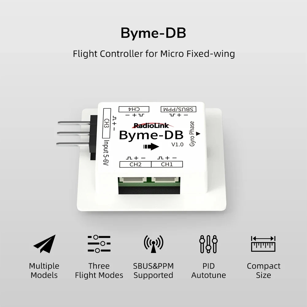 Radiolink Byme-DB Flight Controller Built-in Gyroscope for Delta Wing Micro Fixed Wing Paper Plane J10 SU27 F22