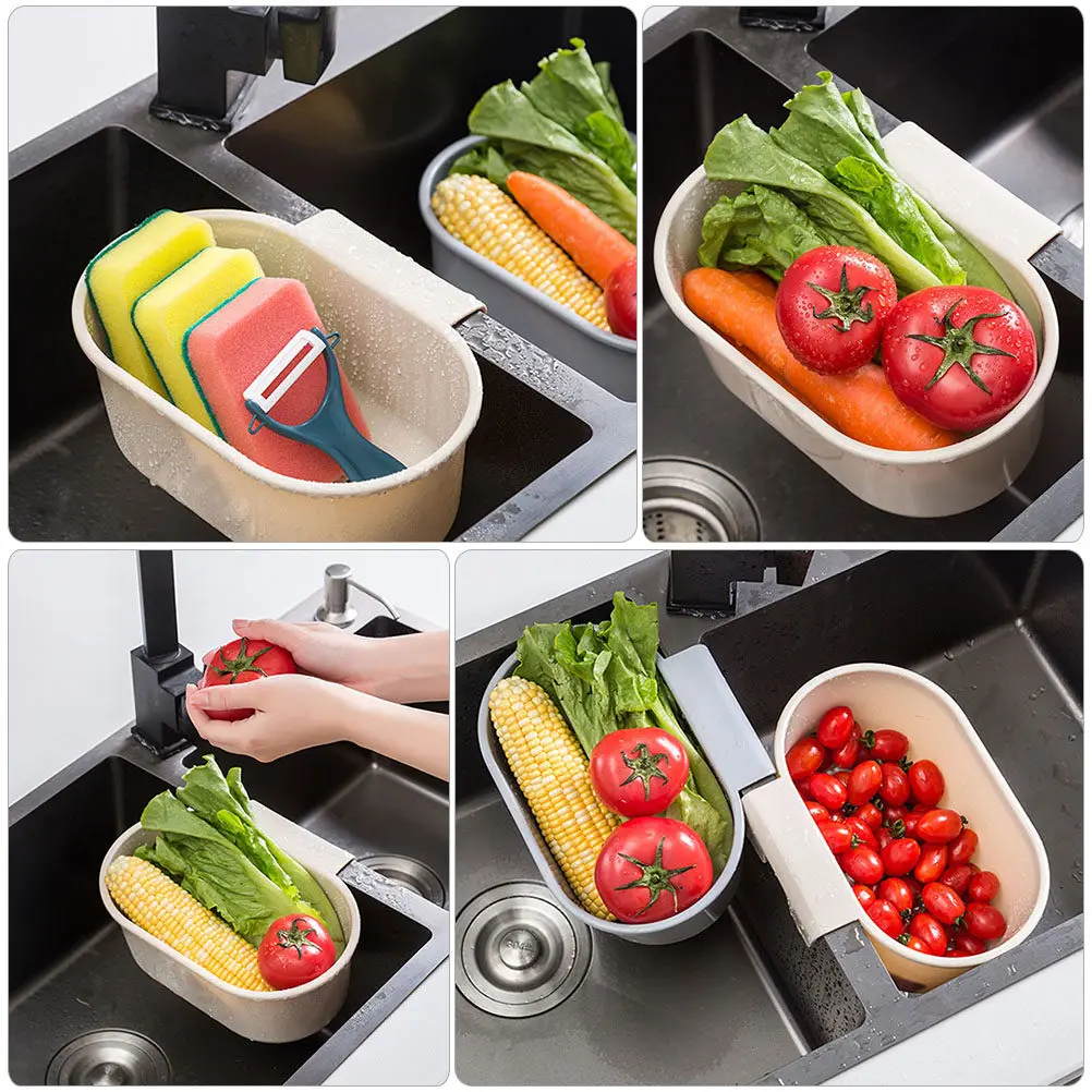 2Pcs Food-Residue Proof PP Sink Drain Basket Kitchen Fruit Vegetable Filter Basket for Washing Draining Storing Scouring Pads