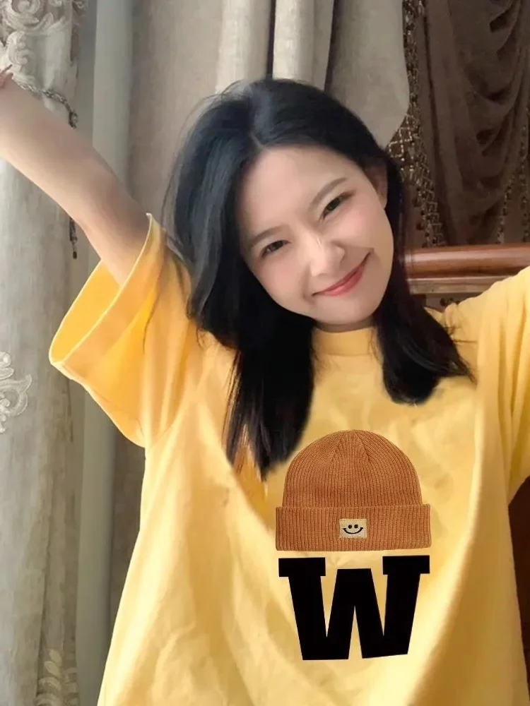 

plus Size 300 Pou Fat MM Hat Letter Print round Ne ort Sve T-irt Women Summer Anti-Aging Casual Versatile Top