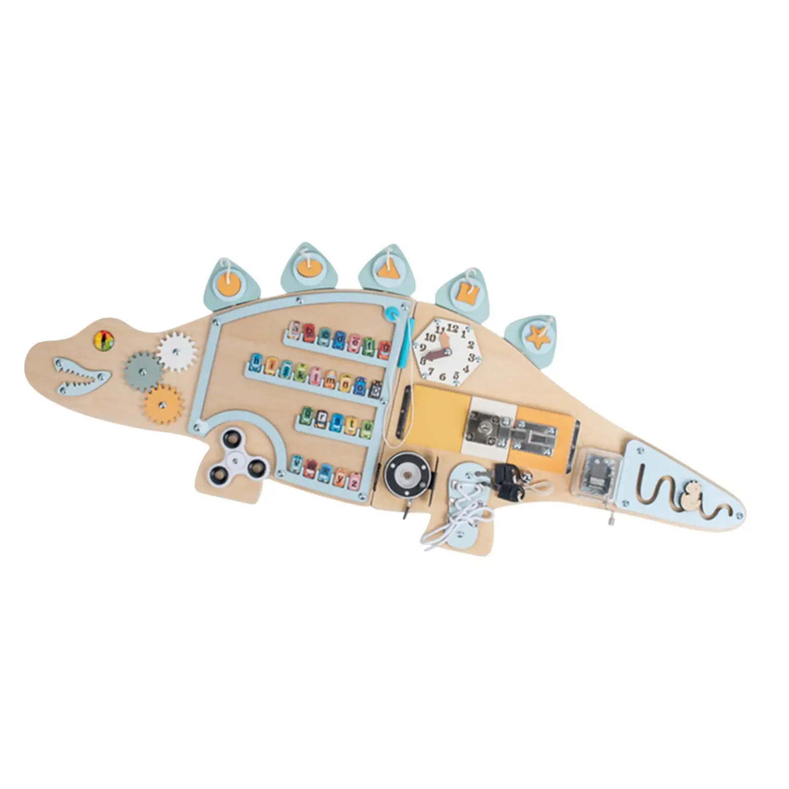 Giocattolo sensoriale di attività di dinosauro con tavola occupata in legno con equipaggiamento interattivo e forma per la coordinazione occhio-mano del bambino