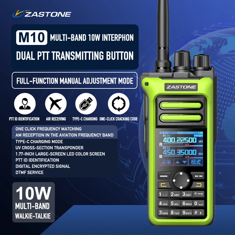 Zastone m10 10w walkie talkie ham amateur 2 weg radio am air aviation band hoch leistungs walkie-talkie ctcss fm radio