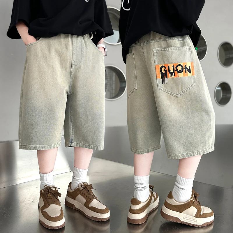 

Summer Kids Luxury Clothes Denim Shorts For Teen Boy Child Casual Capris Jeans with Pocket Elegant Teenage Child Mid-Calf Shorts