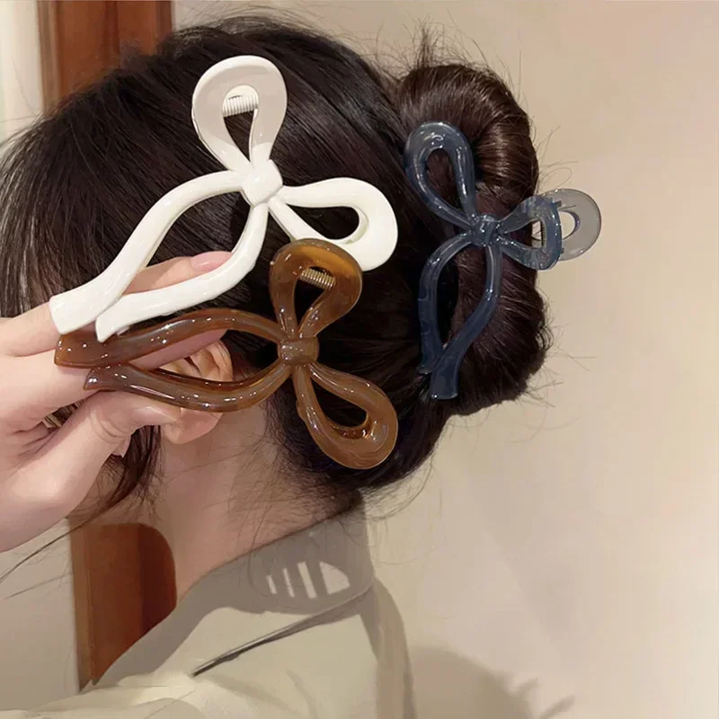 New Jelly Colored Bow Hair Clip Women\'s Accessories Back Spoon Pan Hair Shark Clip Fashionable Solid Color Elegant Hair Clip