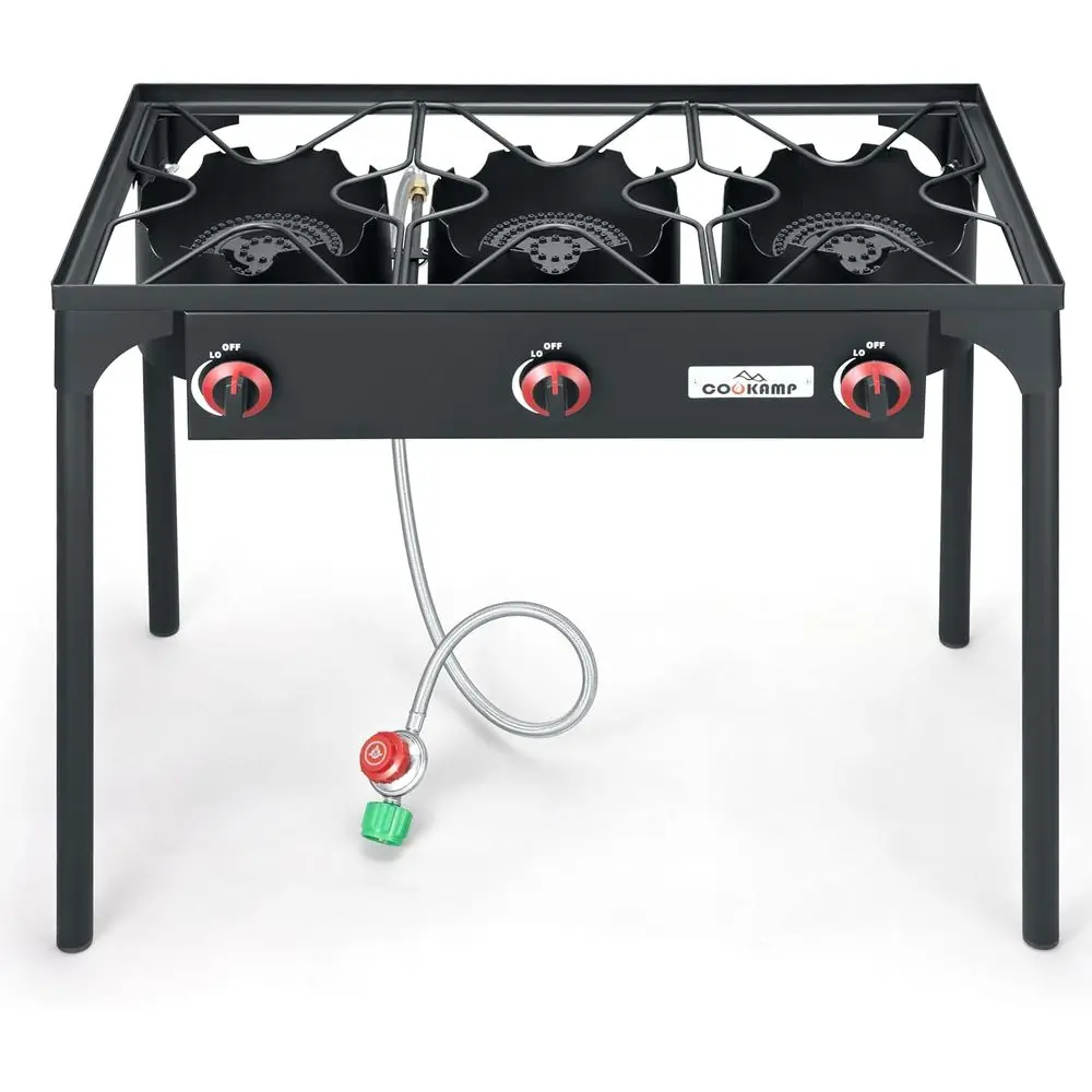 ارتفاع ضغط الثلاثي البروبان الموقد في الهواء الطلق البروبان موقد للتخييم مع 0-20 PSI قابل للتعديل منظم الضغط العالي وحمالة صدر الصلب