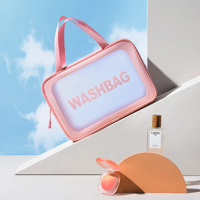 Women Portable Makeup Bag Cosmetic Bag Transparent Toiletry Bag Travel Essentials Large Capacity Storage Bag PU Toiletry Bag