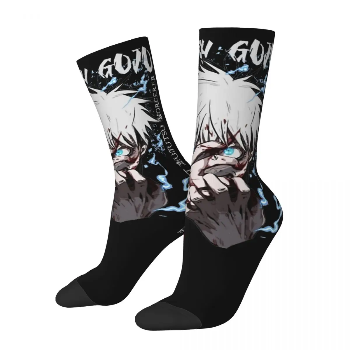 Retro Gojo Satoru Skateboard Socks Anime Polyester Crew Socks for Women Men Breathable