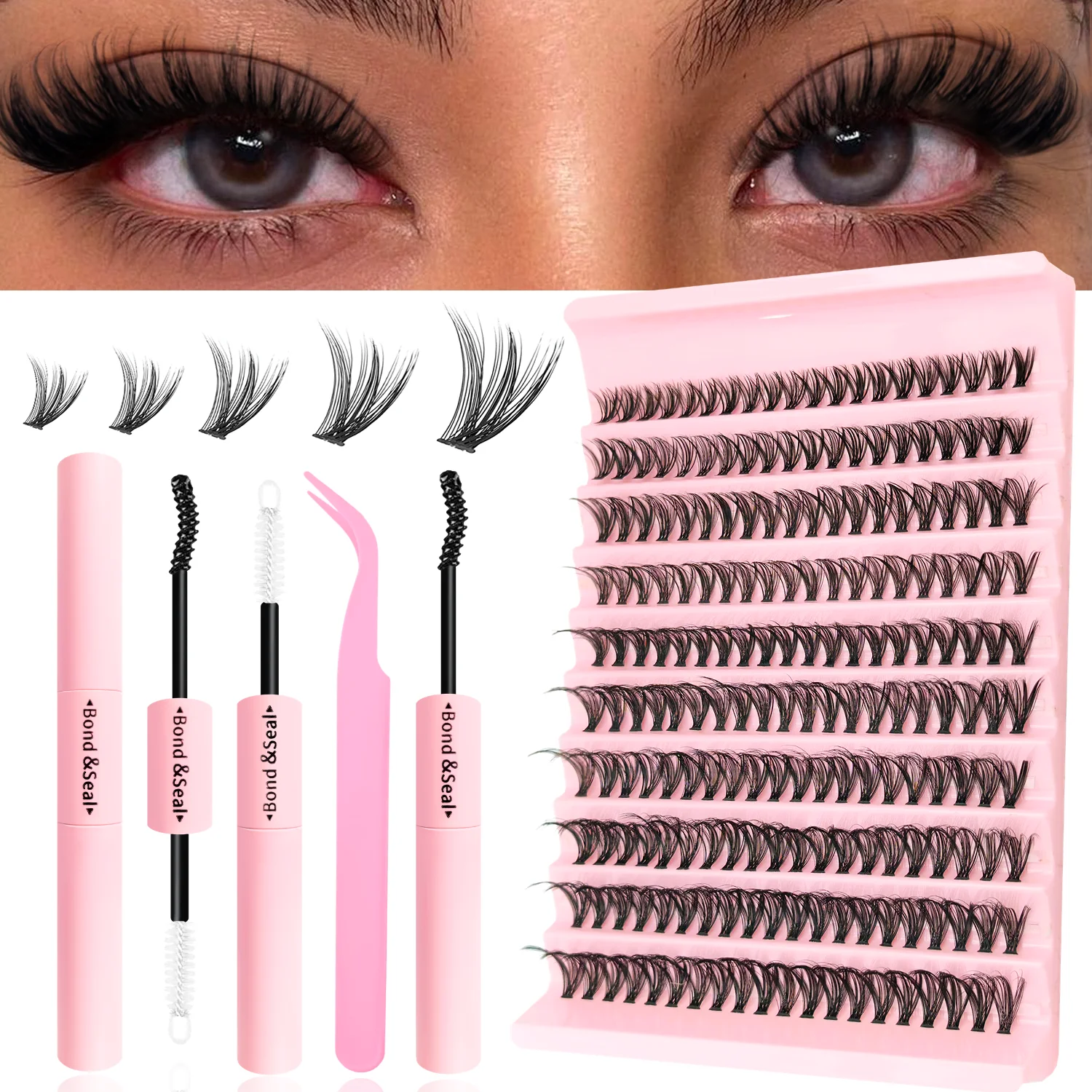 DIY 속눈썹 연장 키트 개별 속눈썹 연장 키트 클러스터 속눈썹 키트 속눈썹 접착제 및 씰과 핀셋 포함 자연스러운 룩