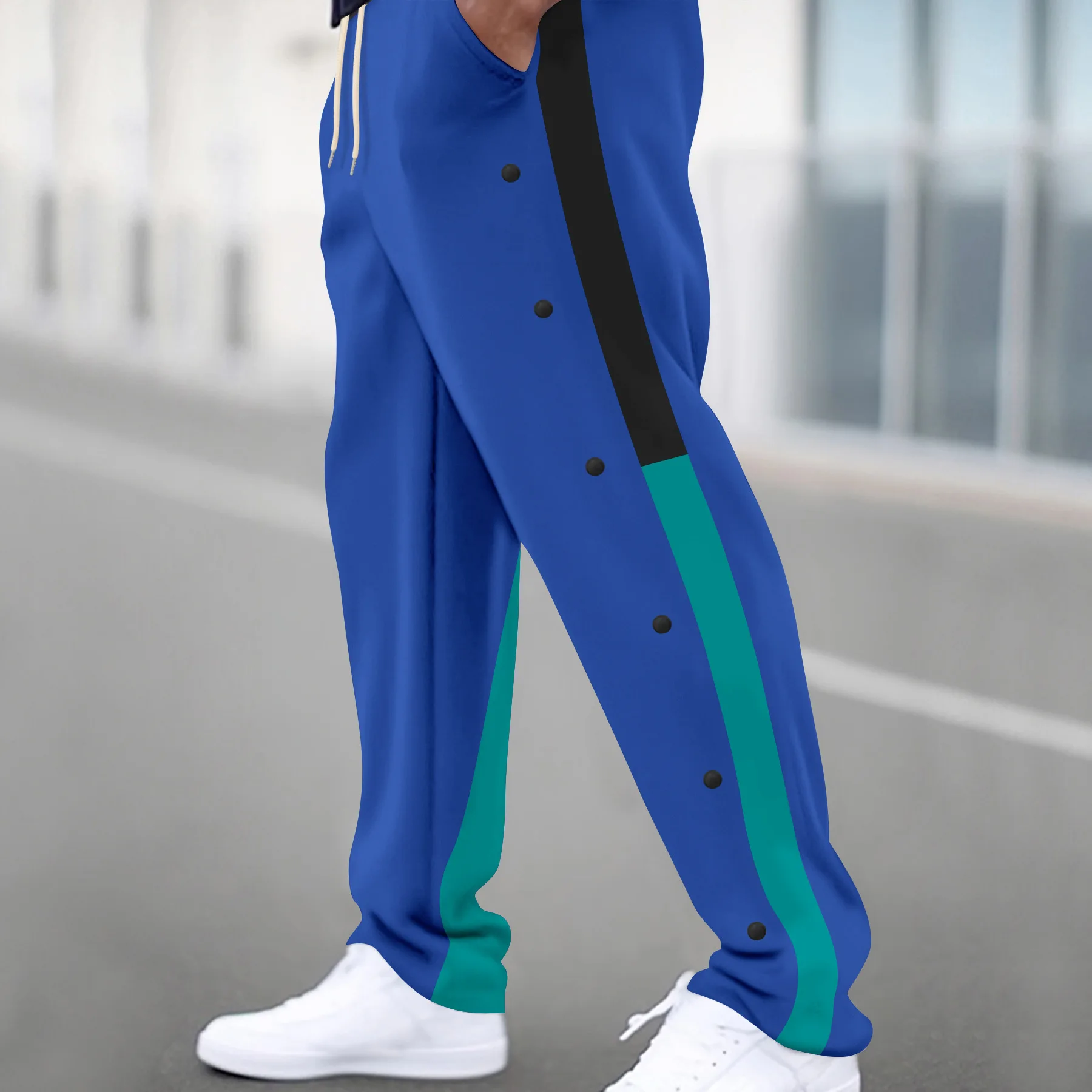2025 Four Seasons Cross border New Sports Men's Pants Color blocked Straight Tube Large Drawstring Men's Casual Pants