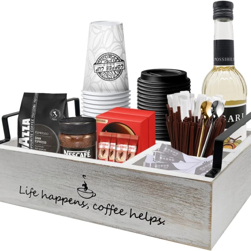 

Coffee Station Organizer Coffee Bar Decor Accessories Coffee Kcups Pods Holder Organizer with Handles for Farmhouse Kitchen