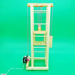 Houten 33 cm hoogte liftmodel kinderen wetenschap speelgoed grappige technologie natuurkunde kit educatief speelgoed voor kinderen leren speelgoed