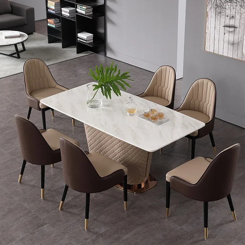 luxury Dining room furniture popular high quality luxury marble top stainless steel 6 seater dining table