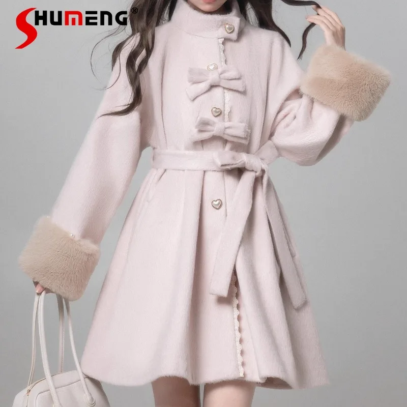 2025 Winter Autumn Original Japanese Style Elegant Cape Coat Pink Mass-Produced Lolita Long-sleeves Single-breasted Jacket Women