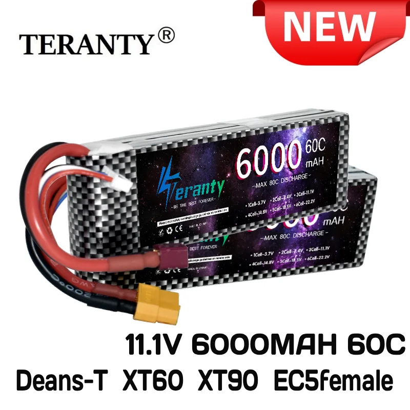 TERANTY 3S 6000mAh LiPo-Akku 11,1V 6000mAh 60C Max 80C RC-Akku mit XT90 EC5 XT60 T für RC-Auto Drohne Helikopter Boot