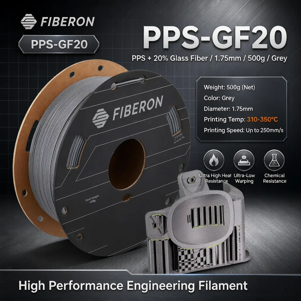 Polymaker PPS-GF20 3D Filament 1.75mm 0.5kg Polymaker Fiberon Glass Fiber Reinforced High Temp Resistant Engineering Material