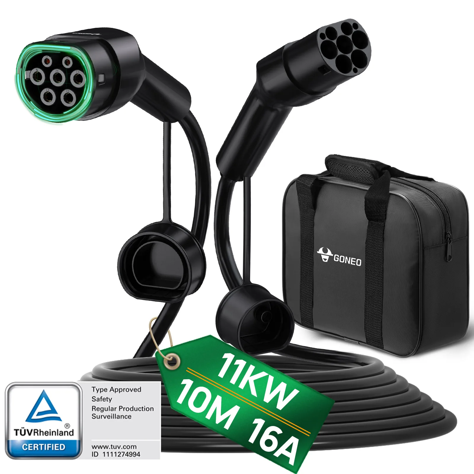 GONEO EV-oplaadkabel voor elektrische auto, type 2, CSS 2, 22KW 5 meter 3-fase, voor elektrische EV/PHEV hybride auto IP54 waterdicht
