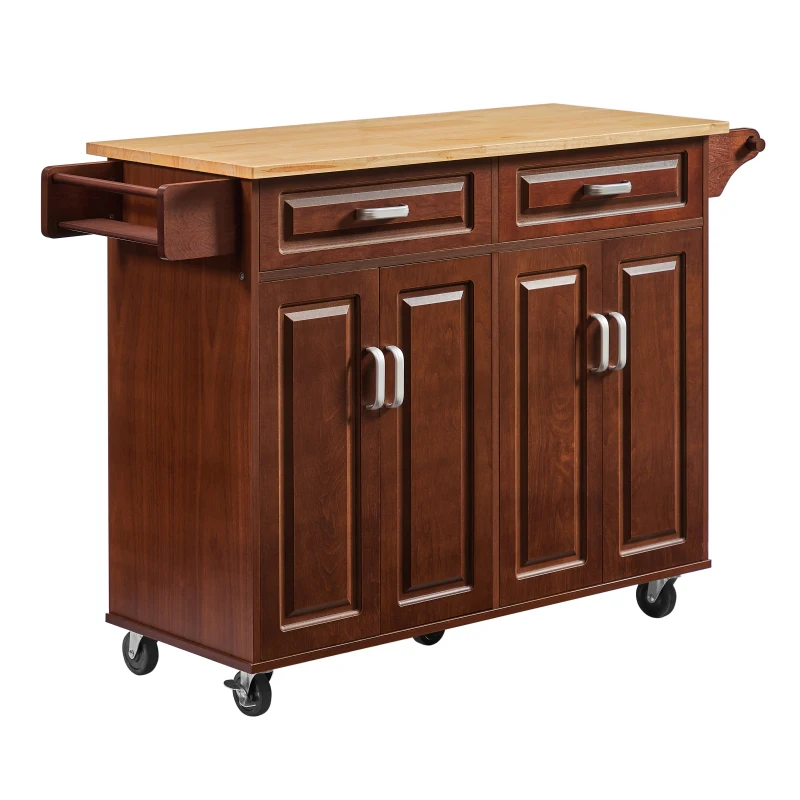 Mobile Kitchen Island Cart With 2 Drawers