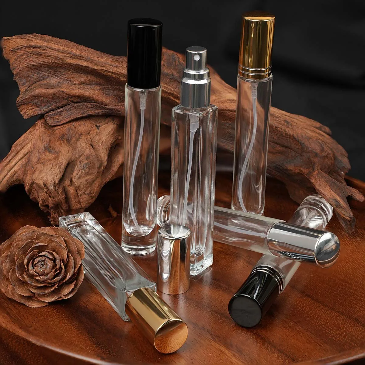 10ml Clear Round Glass Perfume Spray Bottle, Portable Fine Mist Atomizer for Travel, Empty Sample Cosmetic Vial