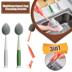 Multifunctional 3in1 Long Handled Sponge Cup Brush Detachable Gap Cleaning Brush Feeding Bottle Brush Home Cleaning Accessories