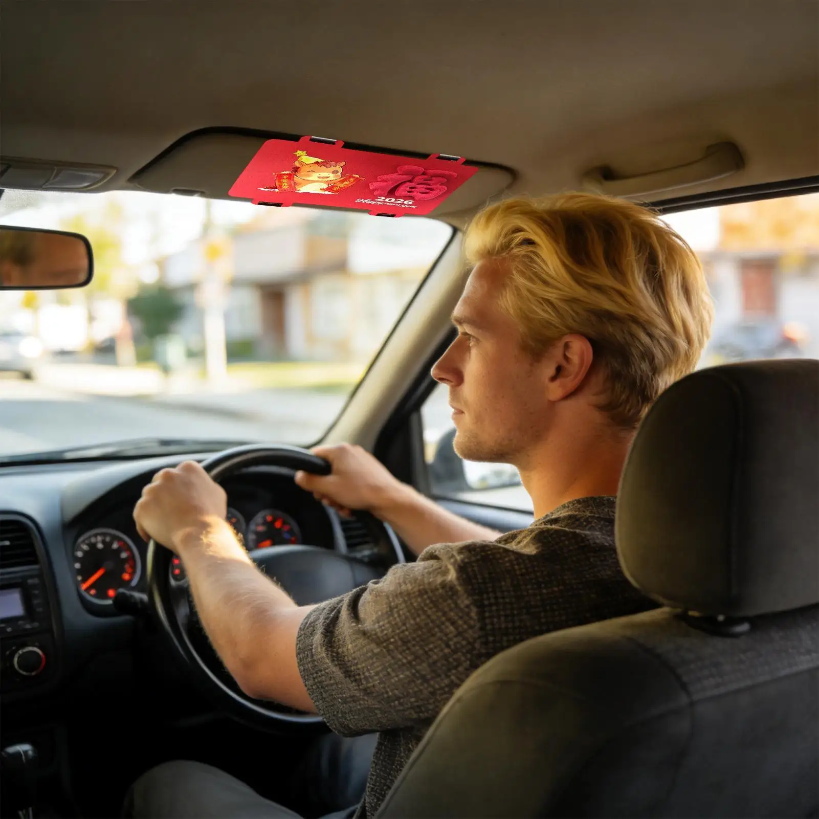 

For For Car Sun Visors Stickers For Cars Auto Spring Festival Fu Character Horse Stickers Car Window Decals For Vehicle Suv