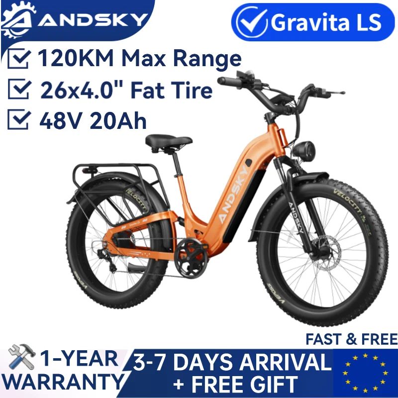 Image of ANDSKY Gravita LS Elektrofahrrad 120KM Reichweite 48V 20AH Herausnehmbarer Akku 26"x4" All-Terrain-Fettreifen Elektrofahrrad für Erwachsene Stadtfahrrad Step-Through E-Bike